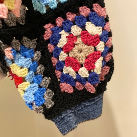 Upcycled Granny-Square Denim Jacket — Women’s - Boho / Festival / Cottagecore - Picture 4 of 7